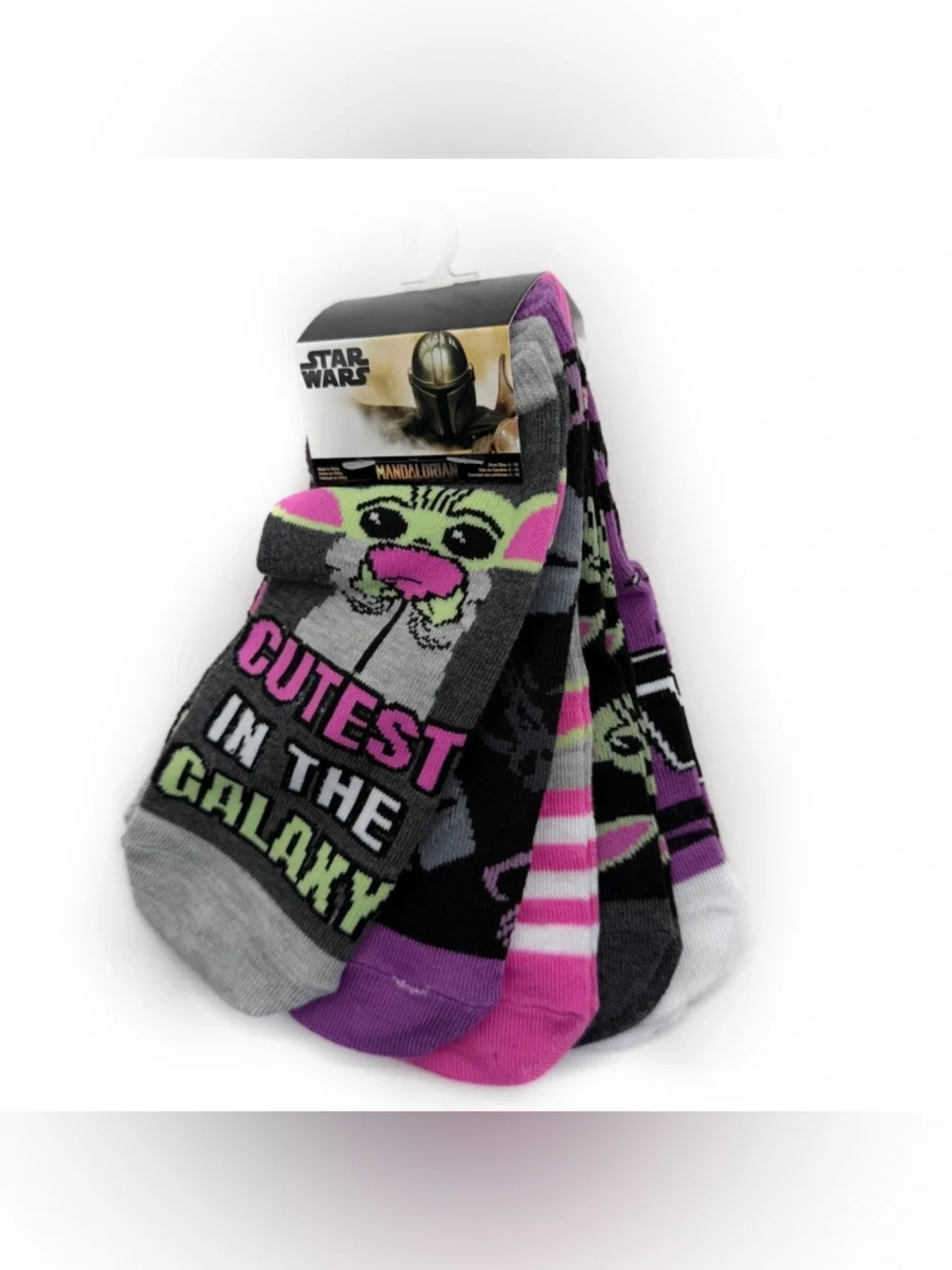 Disney Star Wars Women’s No Show Socks The Mandalorian Grogu Pink Purple